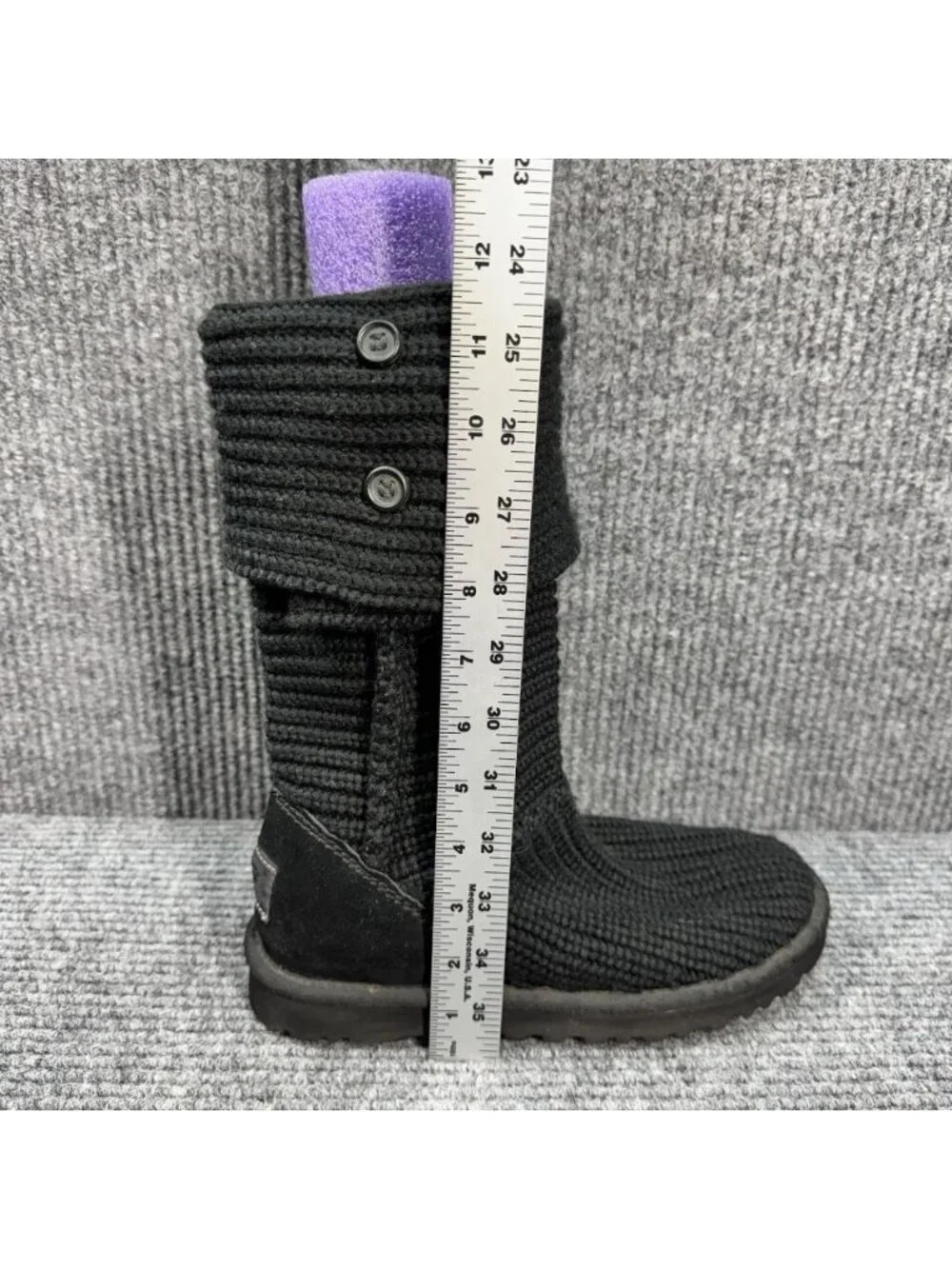UGG Australia Classic Cardy Knit Boots Womens 7 Black Foldover Tall Sweater 5819